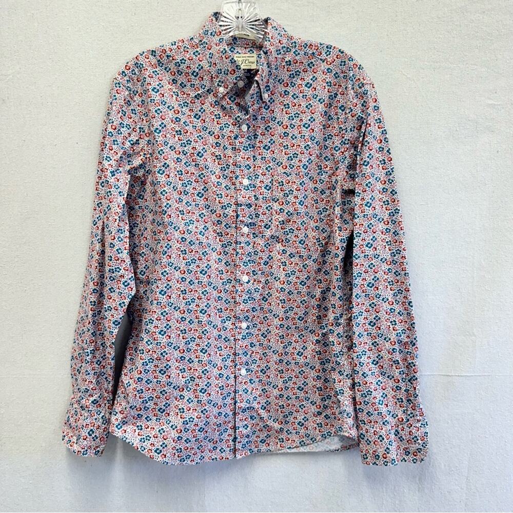 J Crew Stretch Secret Wash cotton poplin shirt slim floral mens size medium